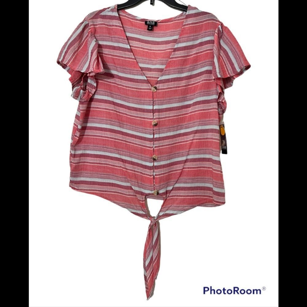 A.N.A Striped tie front top NWT